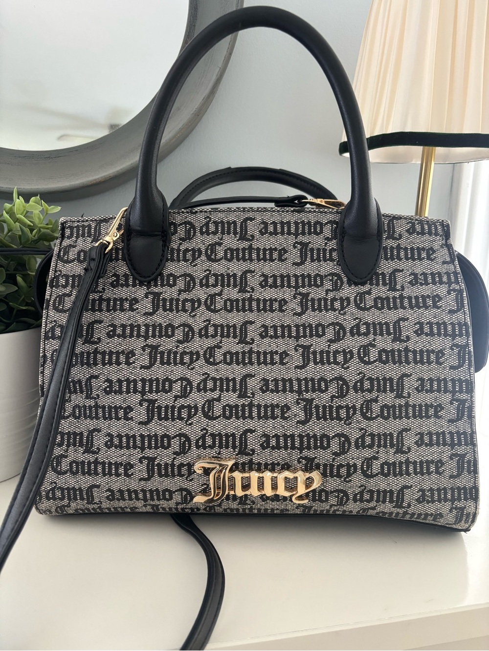 Juicy Couture Black and Beige Logo Top-Handle Crossbody Bag